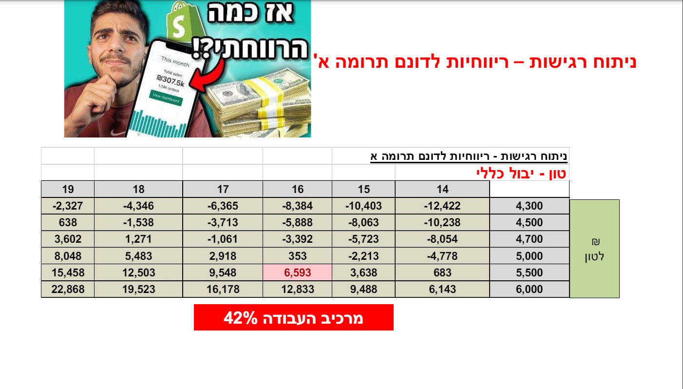 ניתוח רגישות רווחיות לדונם תרומה א