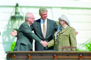 Bill Clinton Yitzhak Rabin Yasser Arafat at the White House 1993 09 13 2