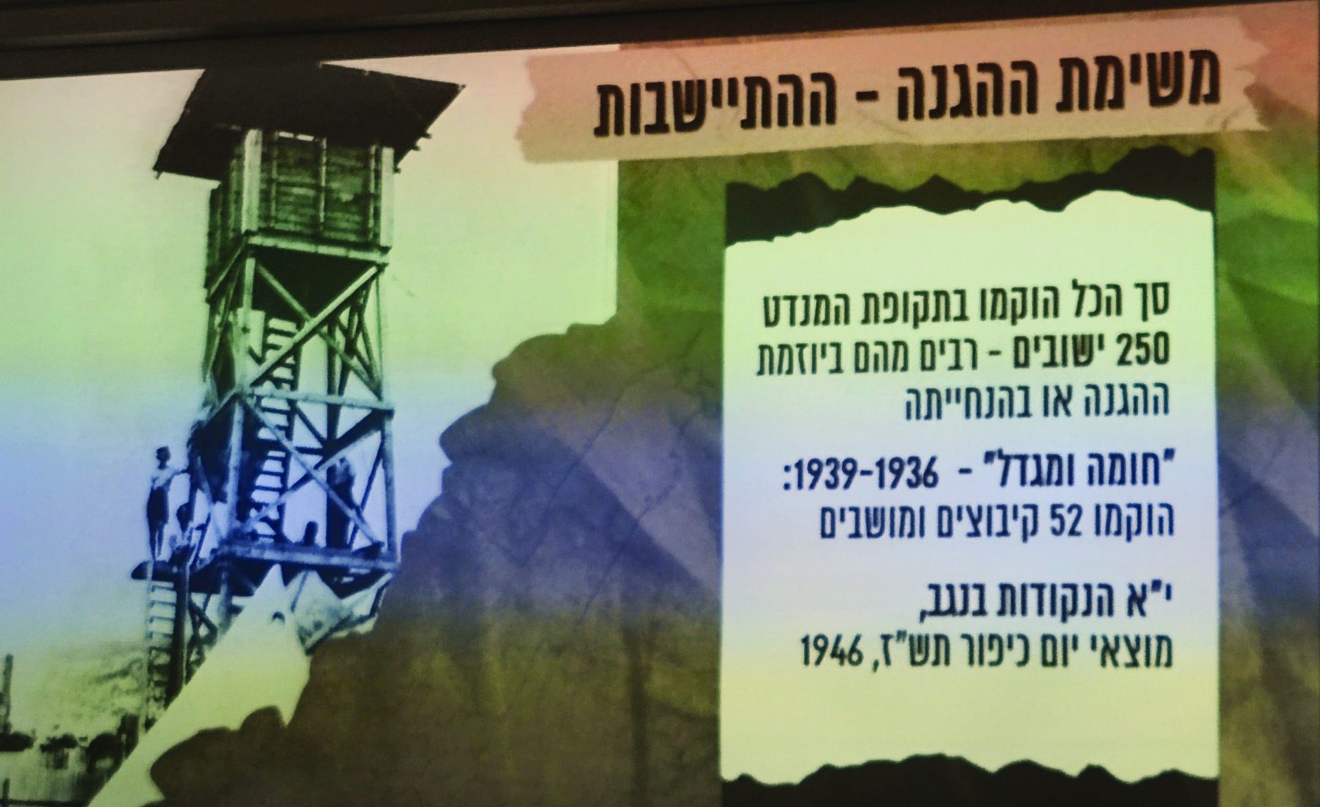 שיקופית מהרצאתה של שרית עמרם כץ על יישובי חומה ומגדל . צילום חני סולומון