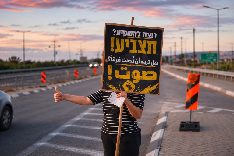 Bilingual Sunset Voting Protest Sign