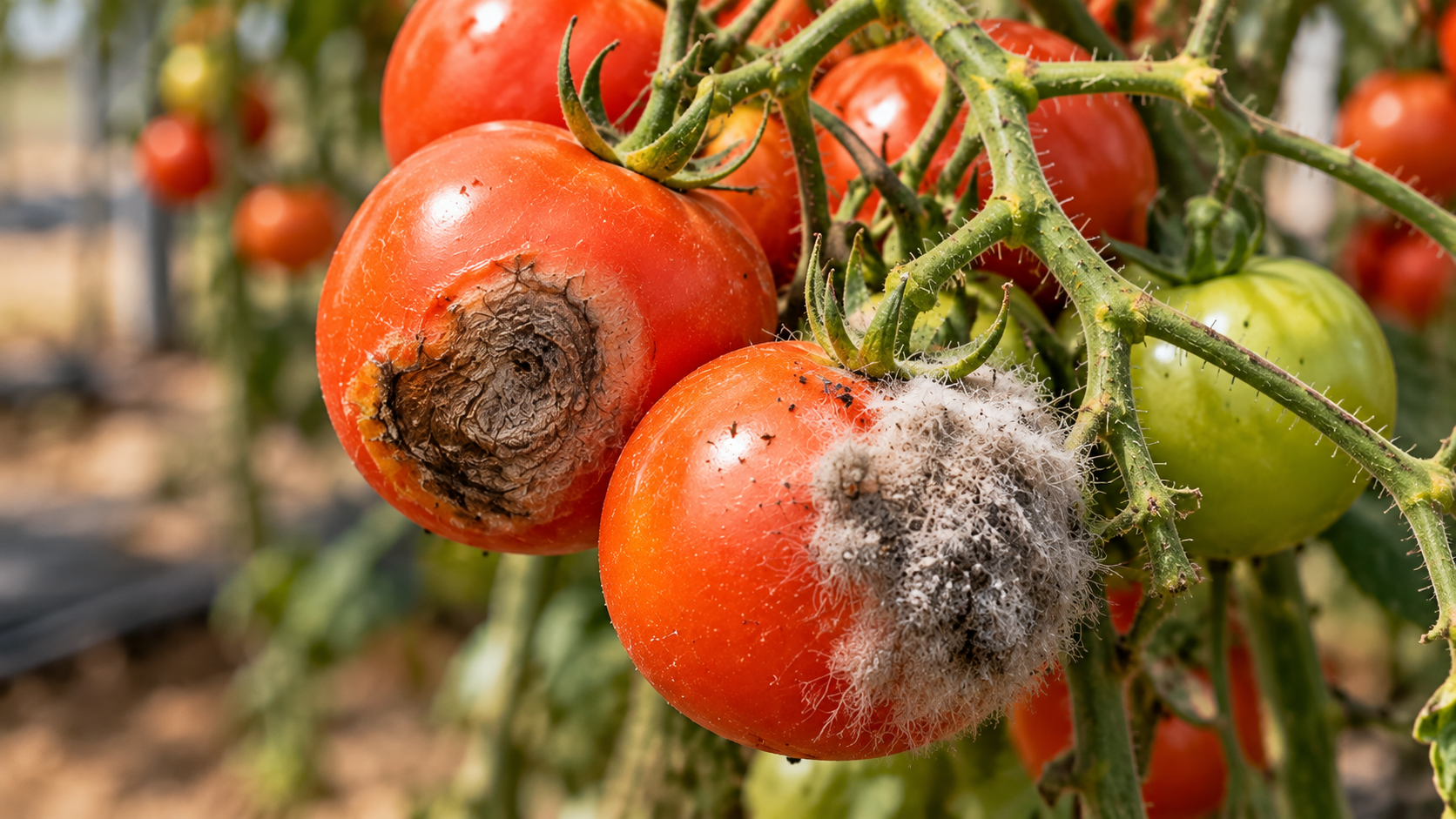 Diseased Tomatoes on the Vine