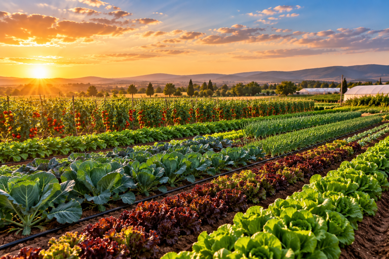 Golden Hour Vegetable Farm Rows